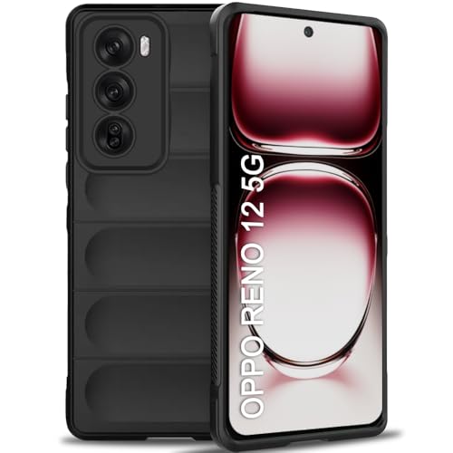 Image of TheGiftKart Liquid Silicon Back Cover Case for Oppo Reno 12 5G | Shockproof Military Grade Protection | Micro-Fibre Cloth On Inner Side | Built-in Anti-Slip Grip Back Cover for Reno 12 5G (TPU, Black)