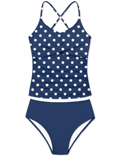 Image of Girls Swimsuit 2 Piece Bathing Suit Criss Cross Ruched Girl Tankini Sets Printed Girls' Swimwear for 9-18 Years