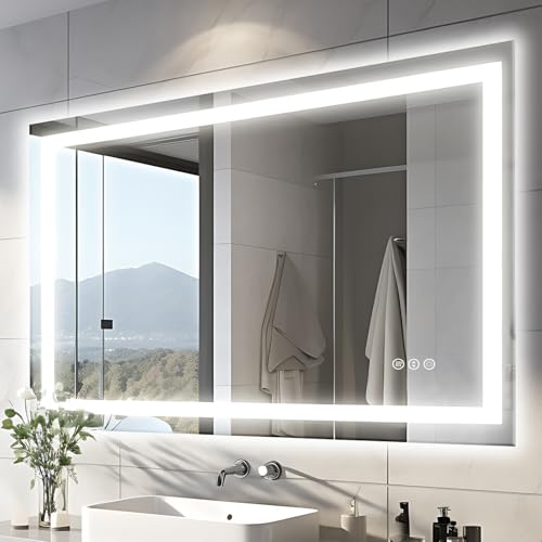 48"x36" LED Bathroom Mirrors for Wall, Front and Backlit Mirror, Anti-Fog Vanity Mirror with Lights, Stepless Dimmable Lighted Mirror, 3 Colors Smart Mirror (Horizontal/Vertical)