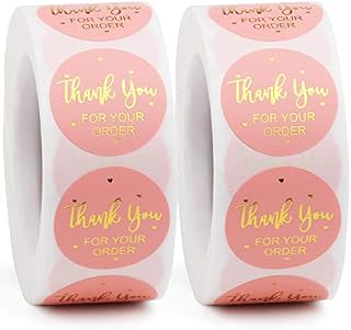 Thank You Stickers x 1000 pcs Business Stickers, Pink Thank You Stickers Roll Gold Sliver, 1 Inch Round Stickers Packaging, Favor Labels