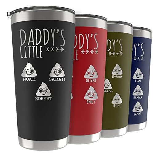 Fathers Day Gifts, Personalized Daddy's Little Sh!ts Tumbler w/ Kids Names & Poop Emojis, 9 Colors, 20 or 30 Oz, Funny Fathers Day Gifts from Kids, Daughter, Son - Novelty Gifts for Dad