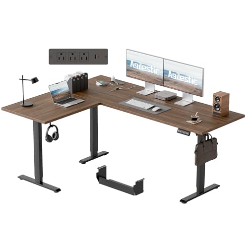 Image of Agilestic Electric L Shaped Standing Desk 63 x 48 Inch with Power Outlet, Height Adjustable Corner Stand up Desk with Cable Management,Sit Stand Home Office Workstation with Splice Board, Dark Walnut