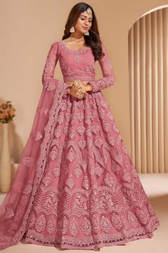 Image of ZAALIMA FASHION Women's Semi Stitched satin blend Lehenga Choli with Embroidered Pattern Unstitched Blouse and Dupatta Set | Women's Lehenga Cholis