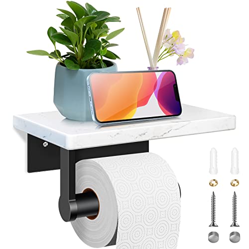 Natural Marble Toilet Paper Holder With Shelf-Toilet Paper Tissue Roll Holder Wall Mounted With Premium 304 Stainless Steel Base Handle, Sturdy &Rustproof, Modern Style, Perfect For Bathroom Washroom #TOP20