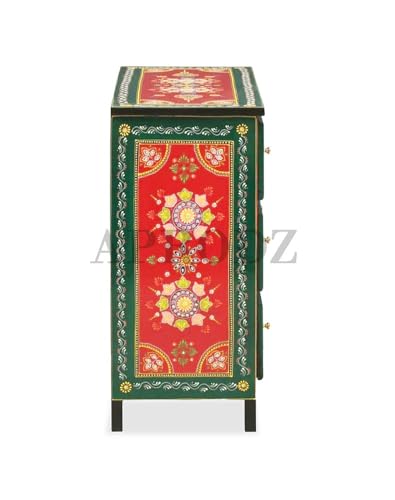 Image of APRODZ Wooden Handpainted Chest of Drawer Cabinet for Storage (Multicolor)