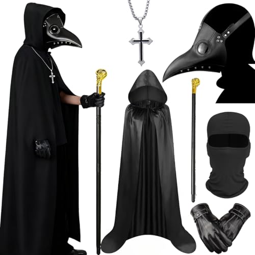 [FCYQSD] ペストドクターコスチュームセット 6点セット 中世風格 ハロウィン仮面 医師マスクホラー 怖い 病気の医師 鳥博士 コスチューム コスプレ仮装 男女兼用 - FCYQSD - 商品画像
