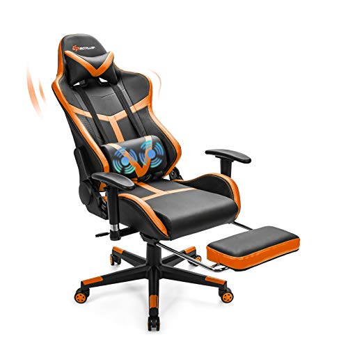 Goplus-Gaming-Chair-Massage-Office-Chair-Computer-Gaming-Racing-Chair-High-Back-PU-Leather-Adjustable-Ergonomic-Reclining-PC-Game-Chair-Rolling-Swivel-Executive-Chair-with-Footrest-Orange Goplus Gaming Chair Massage Office Chair Computer Gaming Racing Chair High Back PU Leather Adjustable Ergonomic Reclining PC Game Chair Rolling Swivel Executive Chair with Footrest Orange