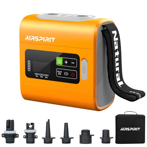 AIRSPIRIT Electric Paddle Board Pump, Rechargeable 22PSI High Pressure SUP Air Pump, Intelligent Dual Stage Inflation & Deflation, Auto-Off for Stand Up Paddle Boards, Surfing Kite, Tent, Boat, Kayaks