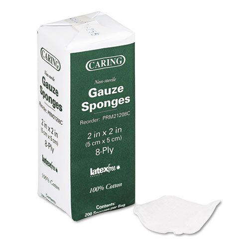 Medline PRM21208CZ Caring Woven Gauze Sponges, 2 x 2, Non-sterile, 8-Ply, 200/Pack, Sold as 1 Package, 200 Each per Package