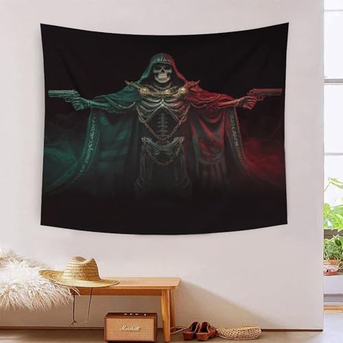 Tapisserie murale tissu motif skull effet 3D géant pour salon