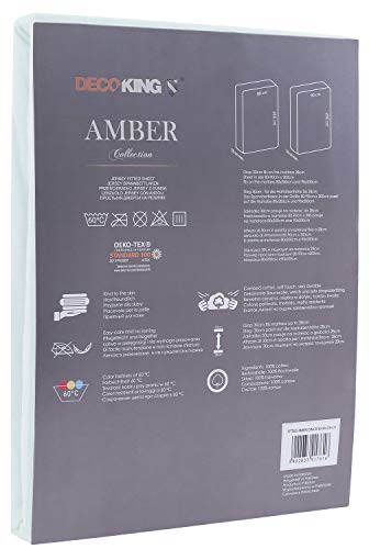 DecoKing Fitted Sheet Double 100% Combed Cotton Soft Jersey Bed Sheet 120x200-140x200 cm Light Blue Amber - Image 3