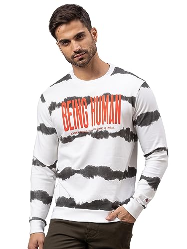 Image of Being Human Olive Regular Fit Round Neck Long Sleeves Cotton Men's Sweatshirt Clothing