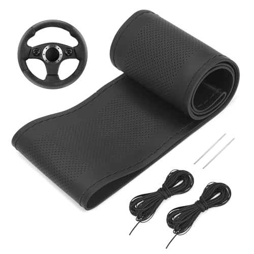 QWORK® Auto Lenkradbezug Universelle, Lenkradhülle 37-38 cm mit Nadel und Faden, rutschfest Lenkradbezug