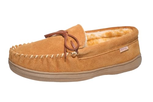 Men's Moccasin Slipper With Suede leather Upper Memory Foam House Shoes Anti-Slip Moccasins Indoor and Outdoor Warm Loafer Slippers