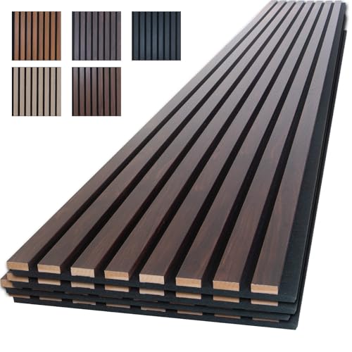 Image of NeatiEase Wood Panels for Wall, 4-Piece 96 inch x 12.6 inch Soundproof Wood Slat Wall Panel for Interior Wall Decor Noise Cancelling, Wood Acoustic Wall Panels, Sound Absorbing Panel (Dark Walnut)