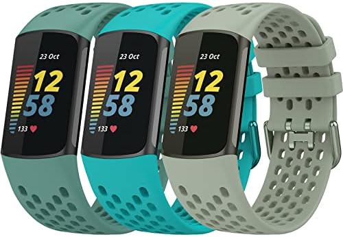 TopPerfekt Sport Straps Compatible with Fitbit Charge 5 Strap, Adjustable Breathable Soft Silicone Sport Replacement Watch Band Straps Wristbands Bracelet for Charge 5 Activity Tracker Women Men