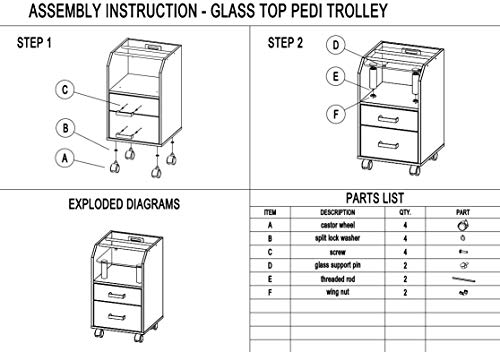 Image of Glass Glow Pedicure Trolley Black /Dark Gray Cart for Nail Salon Furniture & Equipment