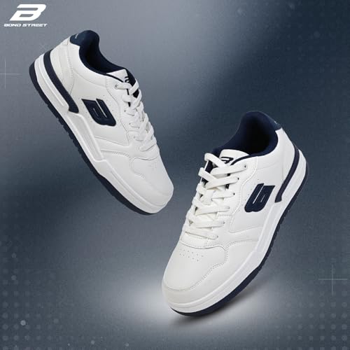 Image of Bond Street Men's White & Green Casual Sneakers | PU Upper Lace-Up Shoes for Men | Lightweight Footwear with Durable PVC Sole | Stylish & Comfortable Men's Fashion Sneakers