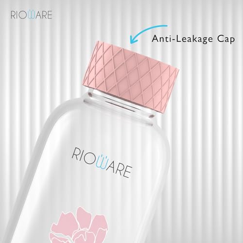 Image of Rioware Purifa Pro Borosilicate Glass Water Bottle With Silicon Sleeve (750Ml) | Airtight Lid | Leak Proof | Silicon Cap | Fridge Water Bottles For Home, Office & Gym -Pack Of 02, Pink&Green