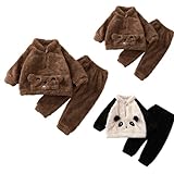 Toddler Sherpa Fleece ?ajamas Outfit Baby Boys Girls Half Zip Cute Animal Thermal Shirts Winter Warm (B, 18-24 Months)