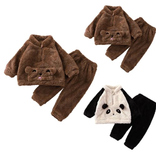 Toddler Sherpa Fleece 𝗣ajamas Outfit Baby Boys Girls Half Zip Cute Animal Thermal Shirts Winter Warm (B, 18-24 Months)