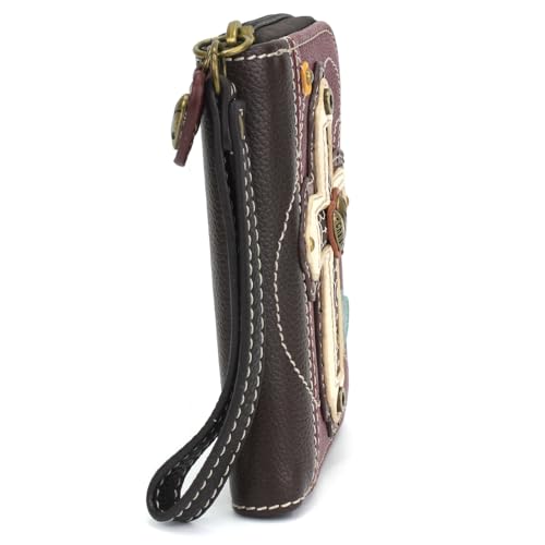 Image of CHALA Zip Around Wallet, Wristlet, 8 Credit Card Slots, Sturdy Pu Leather - Cross - Maroon