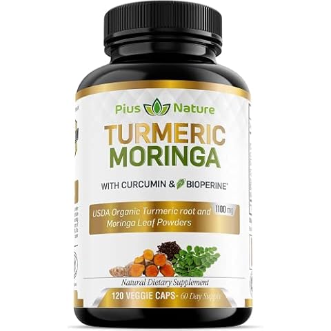 PIUS NATURE Turmeric Moringa - Organic Turmeric Curcumin Supplements and Organic Moringa Powder - 120 Veggie Capsules Supplement for Women and Men Cover