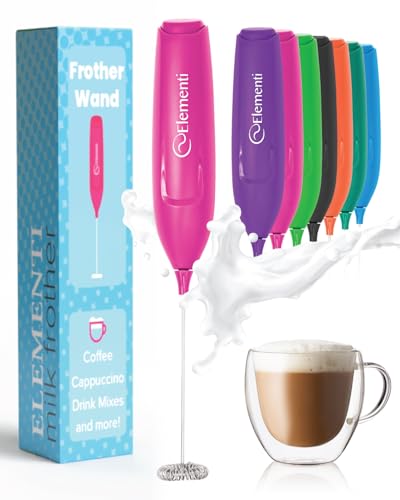 Image of Elementi Pink Milk Frother Wand & Matcha Mixer, Mini Electric Whisk - Coffee Mixer Wand - Coffee Stirrers Electric Matcha Whisk (Hot Pink)