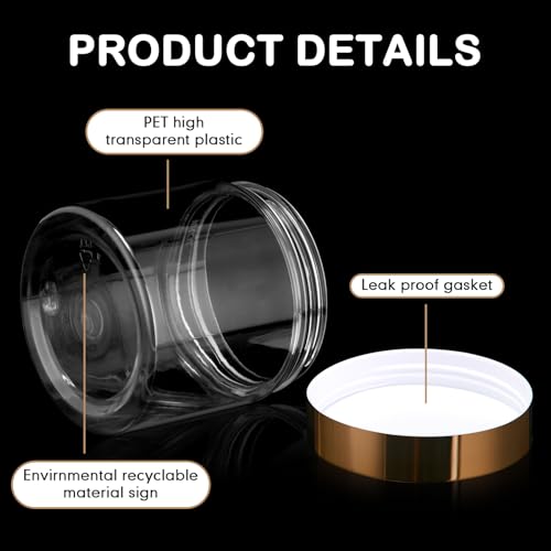 Image of Patelai 4 Pcs Plastic Jars Wide Mouth with Lids,8 Ounce,Gold