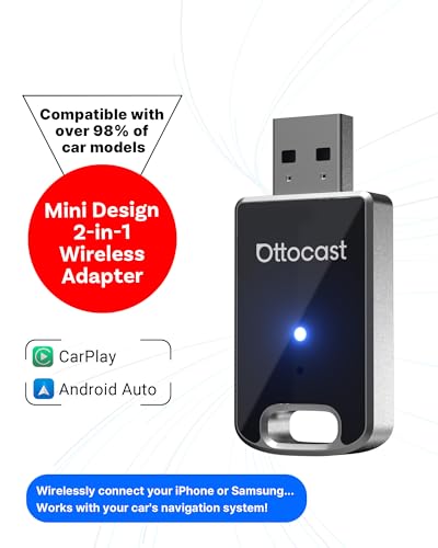 Image of OTTOCAST Wireless Carplay Adapter Mini 2 & Android Auto Car Adapter, 2-in-1 One-Button Disconnect for Multi-User & Factory Rest, Carlinkit Plug & Play with Built-in CarPlay or Android Auto USB C /A