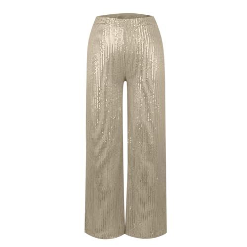 Generic Sequin Pants Women Fashion High Waist Pant Sparkly Wide Leg Trousers Elastic Loose Side Zipper Shiny Pants2