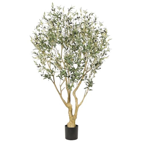 Realead 6ft Olive Trees Artificial Indoor - Large Faux Olive Tree with Realistic Leaves and Olives - Full and Grand Design Fake Olive Tree with Sturdy Base for Indoor Outdoor Office Decor
