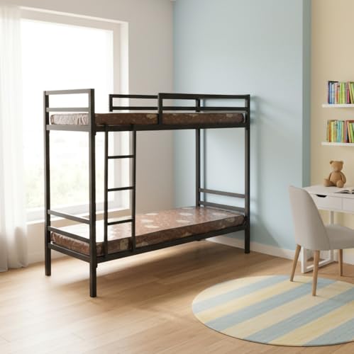 Image of s k grill art Metal Wrought Iron Bunk Bed Frame without Mattress| Heavy Duty Double Decker Twin Over Twin Bed with Guardrails & Ladder | Powder Coated Bunker Bed for Adults (Small Single 2.5 x 6 feet)