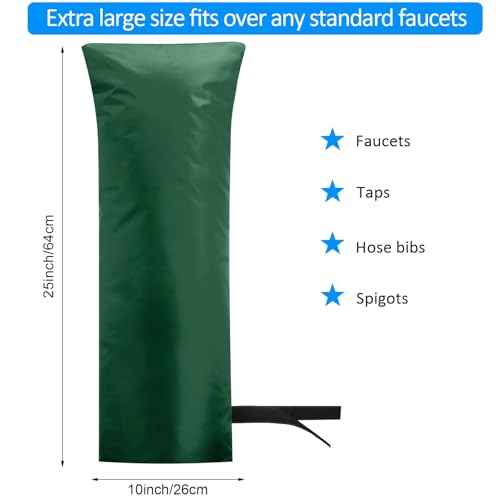 Frienda Outdoor Faucet Cover for Winter Freeze Protection 25'' x 10'' Winter Outside Large Backflow Preventer Insulation Spigot Hose Bib Cover for Garden Lawn Faucet Yard Hydrant(Green,1 Piece) by Frienda - Image 2