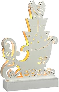 WeRChristmas Pre-Lit Sleigh Table Christmas Decoration, Wood, 25 cm - White
