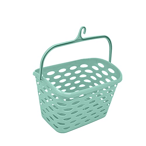 Durable Plastic Peg Tidy Basket Laundry/Clothes Pegs with Handle Light Weight Convenient Size for All Garment Hanging with Hook Washing Line Airer Basket (MintGreen Peg Basket) - Image 2