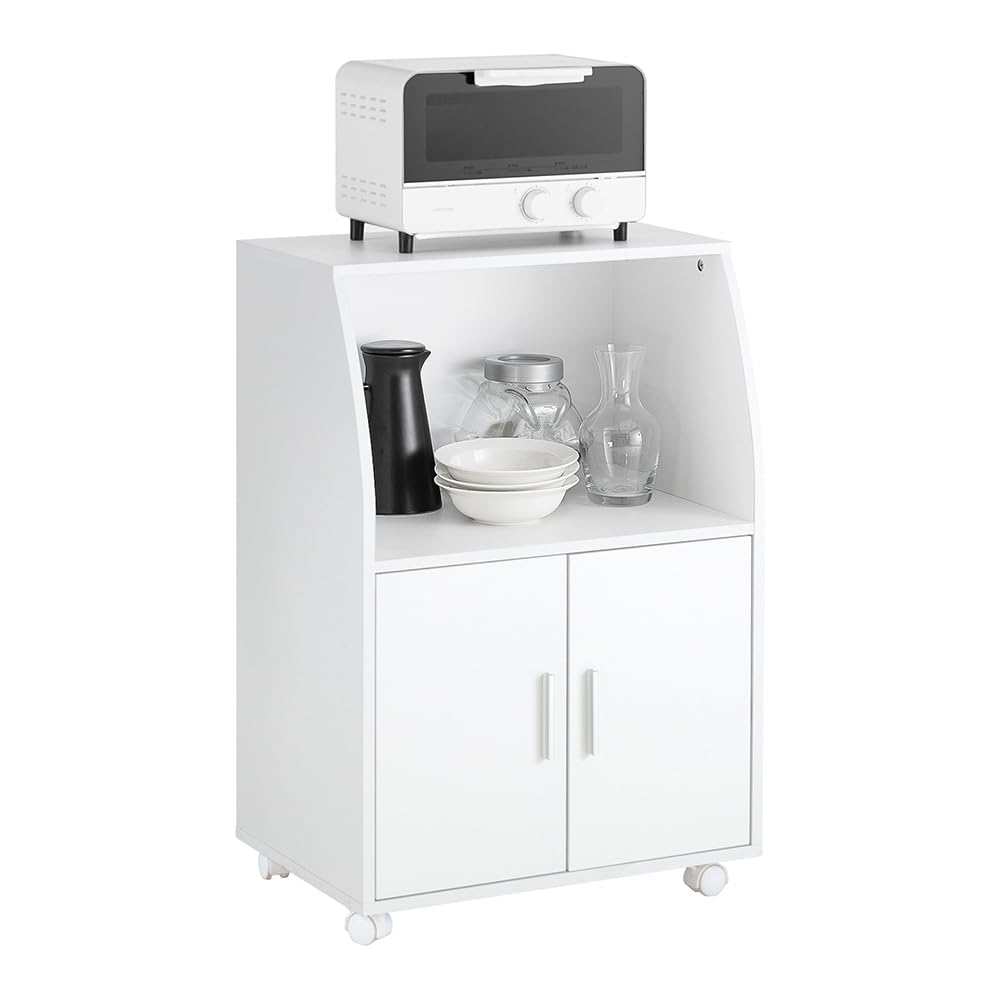 SoBuy Mobile Cucina Salvaspazio con Ante e Ripiano Regolabile – Carrello con Ruote Compatto per Microonde, Stampa o Caffè – Credenza Cucina Moderna Bianca 92x59x40 cm FRG241-W