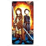 Galaxy Wars Backdrop 3 x 5.9 ft, Space Wars Face in Hole Backdrop, Lightsaber Swordsman Face Cutout Selfie Photo Prop, May The Force Be with You Photography Background for Boys Men