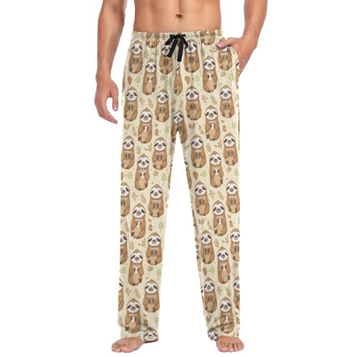 Vdsrup Men's Pajama Pants Sloth Maple Leaves Pajama Pants for Men PJs Bottoms Drawstring Pockets Sleep Lounge Pants S3