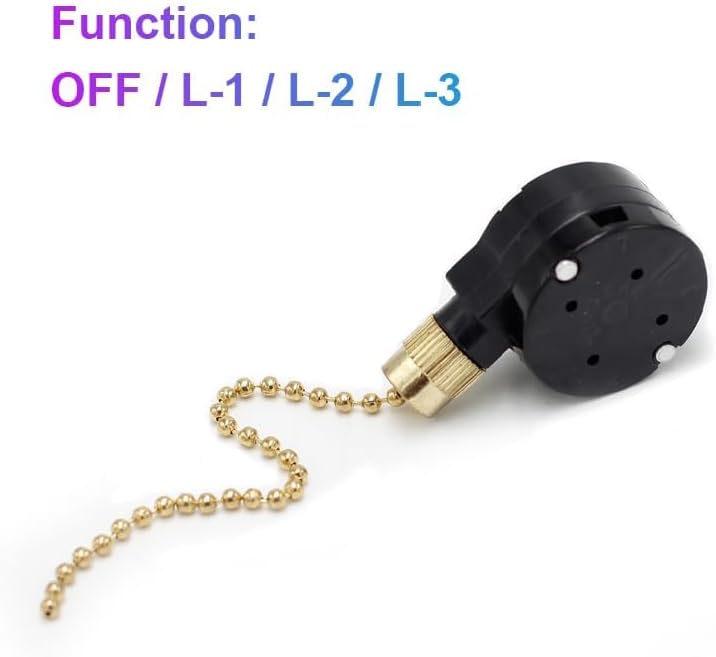 Indoor Lighting Ceiling Fan Pull Chain Switch,3-Speed 4-Wire Zing Ear ZE-208s E89885,Pull Chain Switch Fan Light Switch Replacement Part with 4 Pre-fixed Wires (Black Chain 2 Pack)