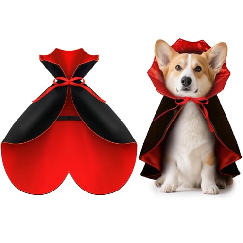 HSSPYY Halloween Pet Vampire Cape Adjustable Red & Black Fancy Dress for Medium Dogs (Beagle, Shiba Inu, French Bulldog) Spooky Cloak with Stand-Up Collar â€“ 50cm