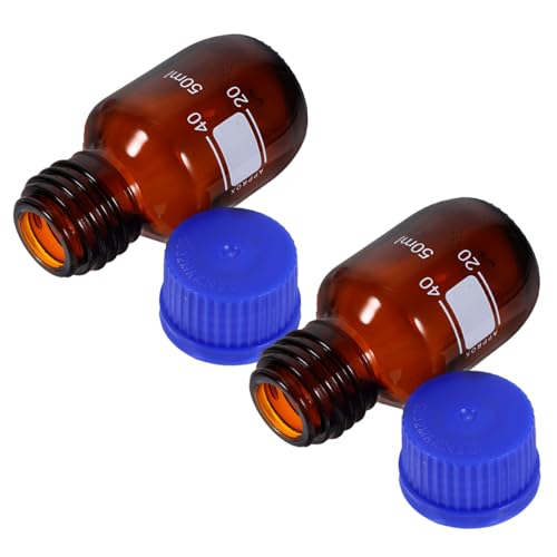 CIYODO 2 Pcs Reagent Sealing Bottles with Caps Water Storage Bottle Abs Reagent Bottle with Caps Glass Lab Reagent Media Bottles
