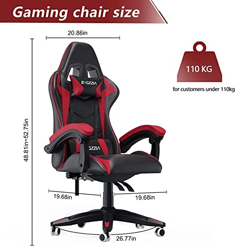 Gaming Chair Office Chair, Reclining High Back PU Leather Computer Desk Chair with Headrest and Lumbar Support, Adjustable Swivel Rolling Video Game Chairs Ergonomic Racing Chair, Red