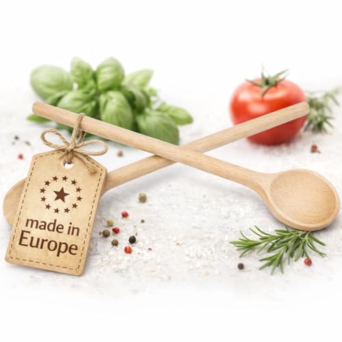 Kochlöffel Holz 25cm 2er Set – Holzkochlöffel aus europäischer Buche naturbelassen – Holzlöffel zum Kochen mit runder Laffe – nachhaltig & langlebig – deutsche Qualitätsmarke (2x 25 cm)