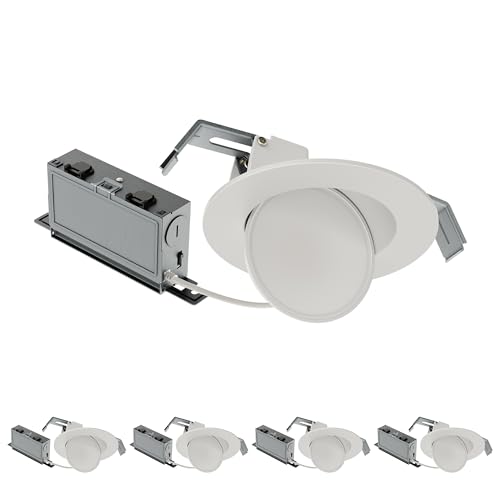 HALO HLA 4 in Super Adjustable Integrated LED Recessed Gimbal Downlight with Flip-N-Klip Install, 4-Pack, 600 Lumens, Color Selectable 2700K/3000K/3500K/4000K/5000K, Canless, Wet Location