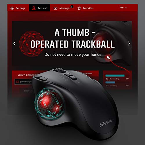 Bluetooth Trackball Mouse, Jelly Comb 2.4G USB Wireless & Bluetooth Ergonomic Trackball Mice Rechargeable with USB-C Port and 3 DPI for Mac Computer Laptop Tablet Android Windows