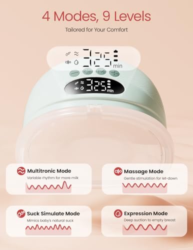 Image of NCVI Wearable Breast Pump Hands Free, Portable Electric Breastfeeding Pump with 1400mAh Battery, Quiet Operation, Smart LED Display, 4 Modes & 9 Levels, 19 /21 /24mm Flanges, 2 Pack