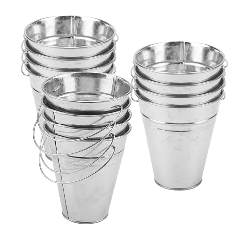 FAAING Lot de 12 Mini Seaux en Zinc Galvanisé avec Poignée - Petit Seau Métallique 11.5x6.5x12.8cm - pour Pots de Fleurs, Jardin, Fête à Bonbons, Décoration Mariage