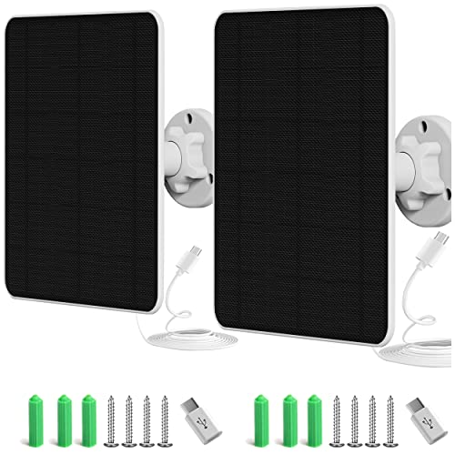 Solar Panel for Security Camera,2 Pcs 6W Solar Panel for Cameras DC 5V, Camera Solar Panel Charger Micro USB & USB-C, IP65 Waterproof USB Solar Panel Charger for Camera with360°Adiustable Mounting
