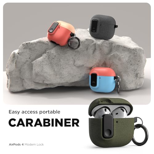 Image of VRS DESIGN Modern Lock Case for Apple Airpods 4th Generation (2024), Rugged Protection with Secure Lock for Airpods 4 Case (Peach & Coral) [US Patent Registered]